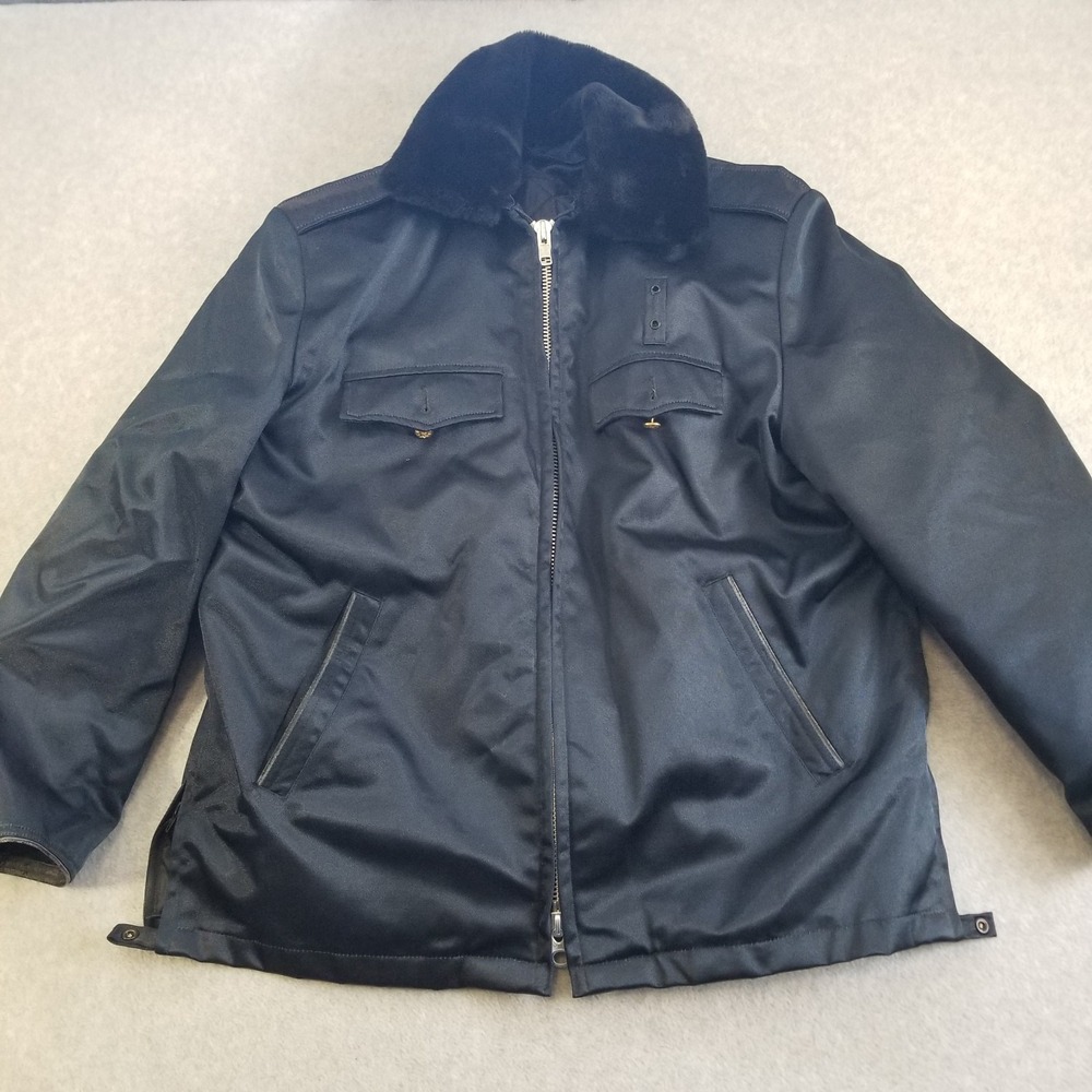 Fechheimer Jacket Mens 44R Black Faux Fur Collar Protector Lined Union Made